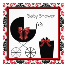 Röda svart damastast baby showerinbjudningar
