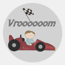 Röda T-tröja och gåvor för tävlingbil Vroom Runda Klistermärken