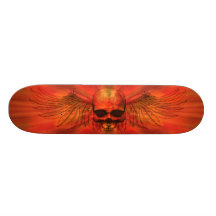 Rödaktig orange brusten bevingad skalle skate board deck