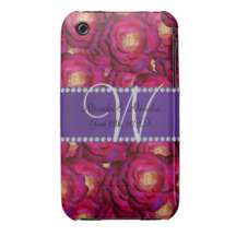 Rödbruna rosa ros för bröllopmonogram iPhone 3 Case-Mate fodral