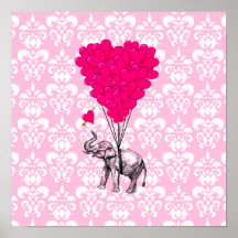 Rolig gullig elefant & rosadamast affisch