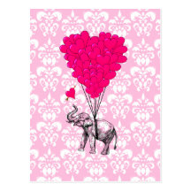 Rolig gullig elefant & rosadamast vykort