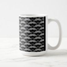 Rolig gullig mugg för gråtonmustaschmönster