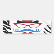 Rolig mustasch och läppar med top hat på zebra try bildekal