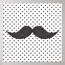 Rolig mustaschteckning- och svartpolka dots print