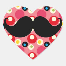 Rolig Retro mustasch på färgrik bakgrund för 70-ta Hjärtformade Klistermärken