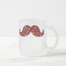 ROLIG RÖD MUSTASCH UTSKRIVAVET GLITTER KAFFE KOPP