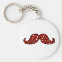 ROLIG RÖD MUSTASCH UTSKRIVAVET GLITTER NYCKEL RING