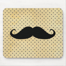 Rolig svart mustasch på vintagegultpolka dots mus matta