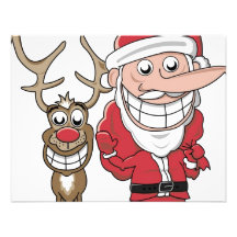 Rolig tecknad Santa och Rudolph Inbjudningskort