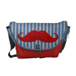 Roliga röda mustasch- och blåttvitrandar rickshaw messenger bags