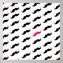 Roligt flickaktigt rosa och svart mustaschmönster posters