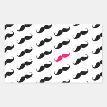 Roligt flickaktigt rosa och svart mustaschmönster retangel klistermärken