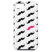 Roligt flickaktigt rosa och svart mustaschmönster iPhone 5 skal