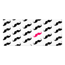 Roligt flickaktigt rosa och svart mustaschmönster ställkort