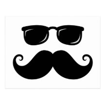 Roligt mustasch- och solglasögonansikte vykort
