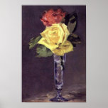 Romantiska ro i ett Glass tryck för champagne Posters
