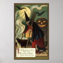 Rörd magisk kittel för vintageHalloween häxa Affischer