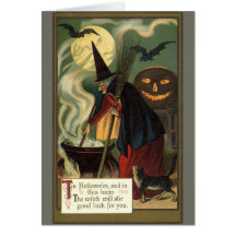 Rörd magisk kittel för vintageHalloween häxa Hälsnings Kort