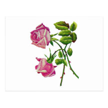 Rosa amerikanskönhetro i broderi vykort