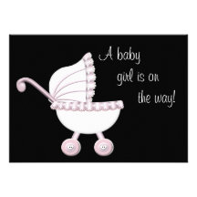 Rosa barnvagnflickababy shower tillkännagivande