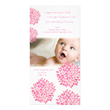 Rosa blommababyfödelse tackar dig fotokortet
