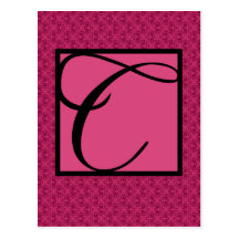 Rosa damastast Monogram C Vykort