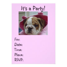 Rosa engelska bulldoggpartyinbjudningar!
