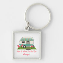 Rosa Flamingos & Retro campare Keychain Nyckel Ringar