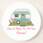 Rosa Flamingos & Retro camparekustfartyg Underlägg
