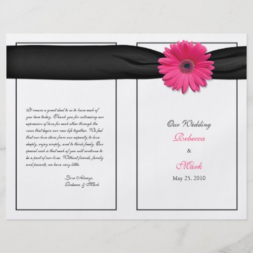 Rosa Gerberadaisybröllopsprogram Flygblad Designs
