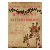 Rosa Giraffes  Birthday Invitation inbjudningar