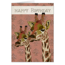 Rosa Giraffes Glitzy  Birthday Card kort