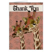 Rosa Giraffes Glitzy  Thank You Card kort