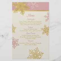 Rosa guld- kort för meny för snöflingorvinterbröll custom flyer
