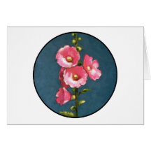 ROSA HOLLYHOCKS CIRKLAR IN (olje- pastell) Hälsningskort