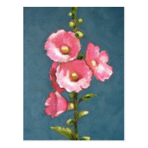 ROSA HOLLYHOCKS I OLJE- PASTELL VYKORT