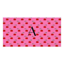 Rosa körsbärsrött mönster för Monogram Anpassade Foto Kort