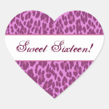 Rosa Leopardfödelsedag för sweet sixteen Hjärtformade Klistermärken