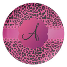 Rosa leopardmönster för Monogram Tallrik