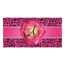 Rosa leopardrosa ros för Monogram Fotokort Mall