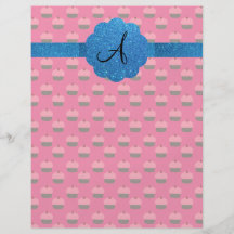 Rosa monogram för muffinblåttglitter personliga flygblad