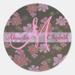 Rosa-Monogramen för blommor 20-Retro personifierar Klistermärke