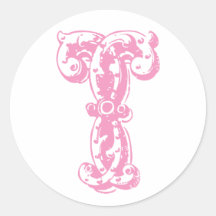Rosa Monogrammed brev T Klistermärke