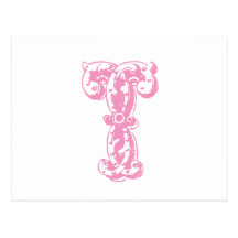 Rosa Monogrammed brev T Vykort