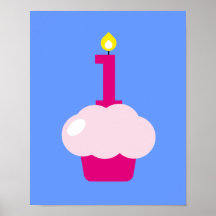 Rosa muffin med födelsedagstearinljuset affischer