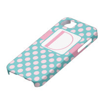 Rosa- och blåttpolka dotsMonogram iPhone 5 Case-Mate Fodral