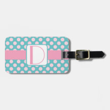 Rosa- och blåttpolkaen pricker monogramen bagage lappar