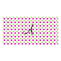 Rosa och grön polka dots för Monogram Foto Kort
