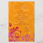 Rosa och orange blom- bröllopmenykort personliga flygblad